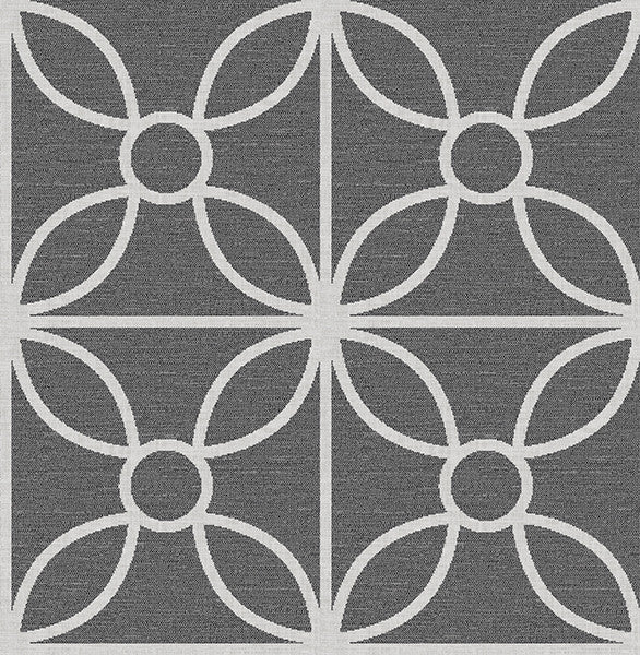 Modern Floral Tile Geometric Wallpaper, Dark Gray, Sample