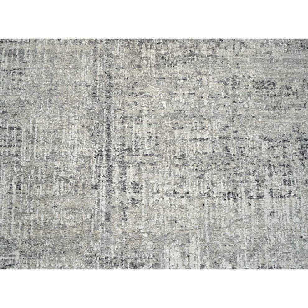 Light Gray Modern Design Wool Hand Knotted Gallery Size Runner Rug, 8'1"x16'0"