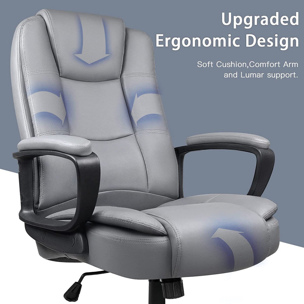 Light Gray Leather Executive Chair With Lumbar Support