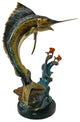 Swordfish with Two Small fish Bronze Statue on Marble - Size: 21"L x 13"W x 28