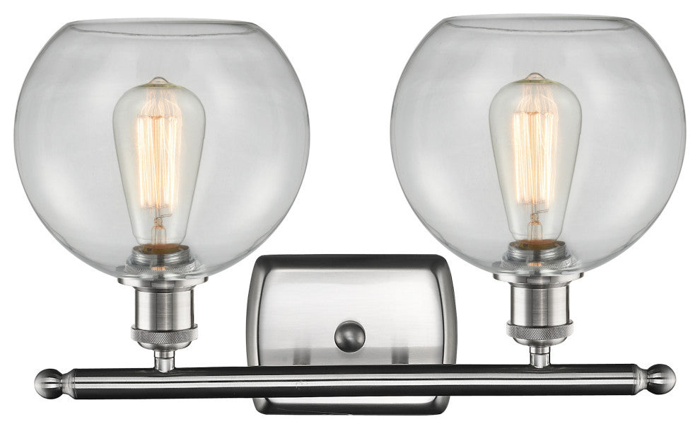 Ballston Athens 8" - 2 Light 18" Bath Vanity Light, Brushed Satin Nickel, Clear