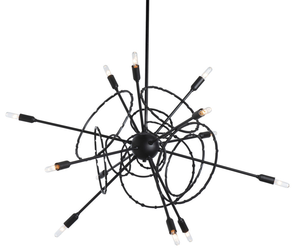 Olympus 12-Light Starburst Pendant, Black Finish, Standard Overall Height