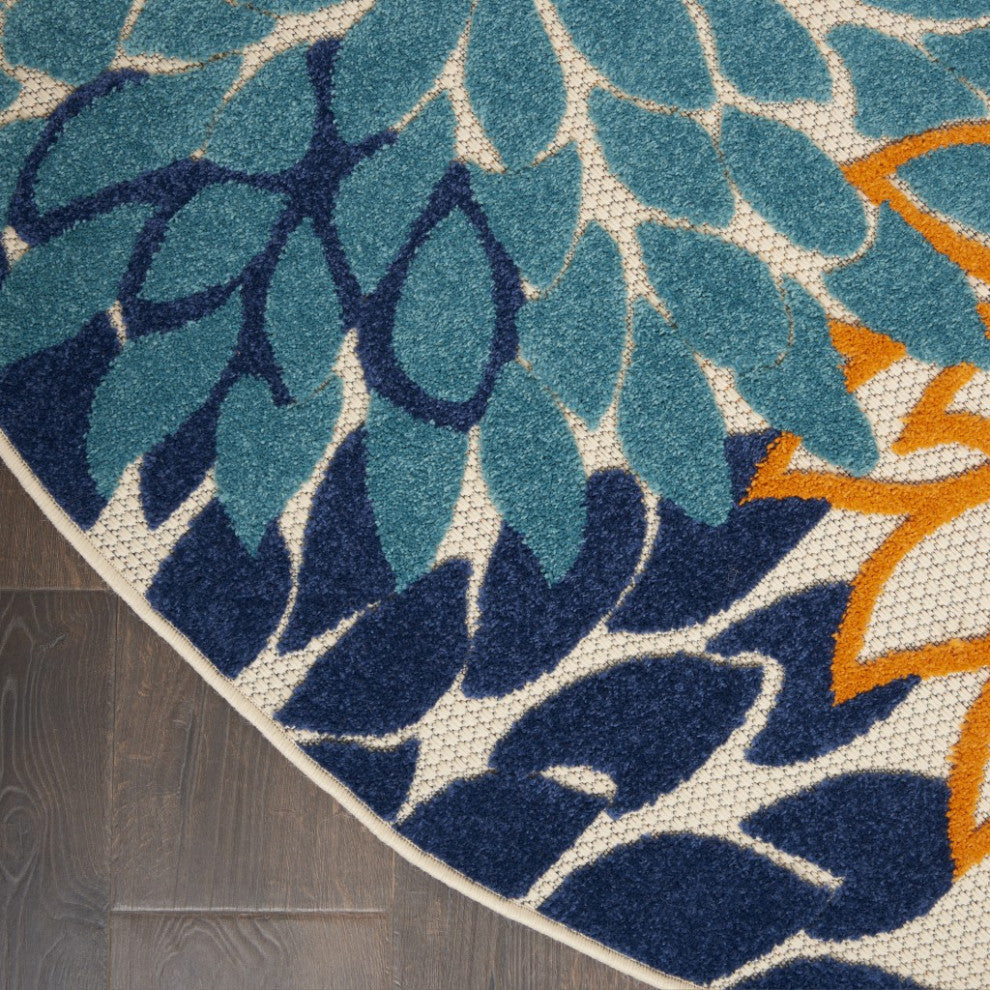 8 Round Orange Floral Outdoor Area Rug