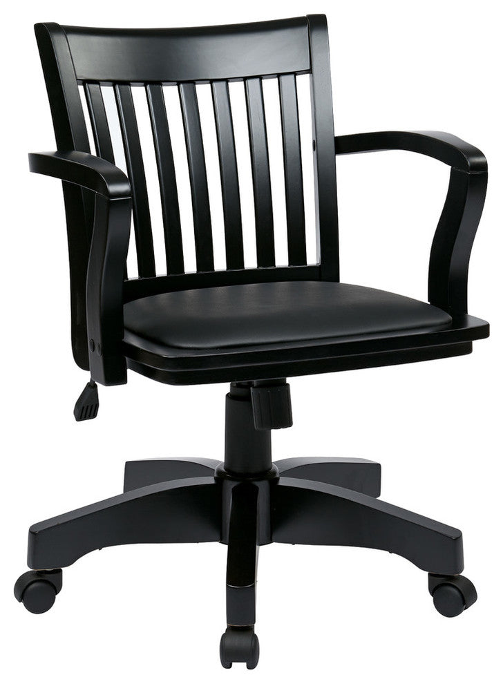 Deluxe Wood Banker's Chair With Vinyl Padded Seat, Black