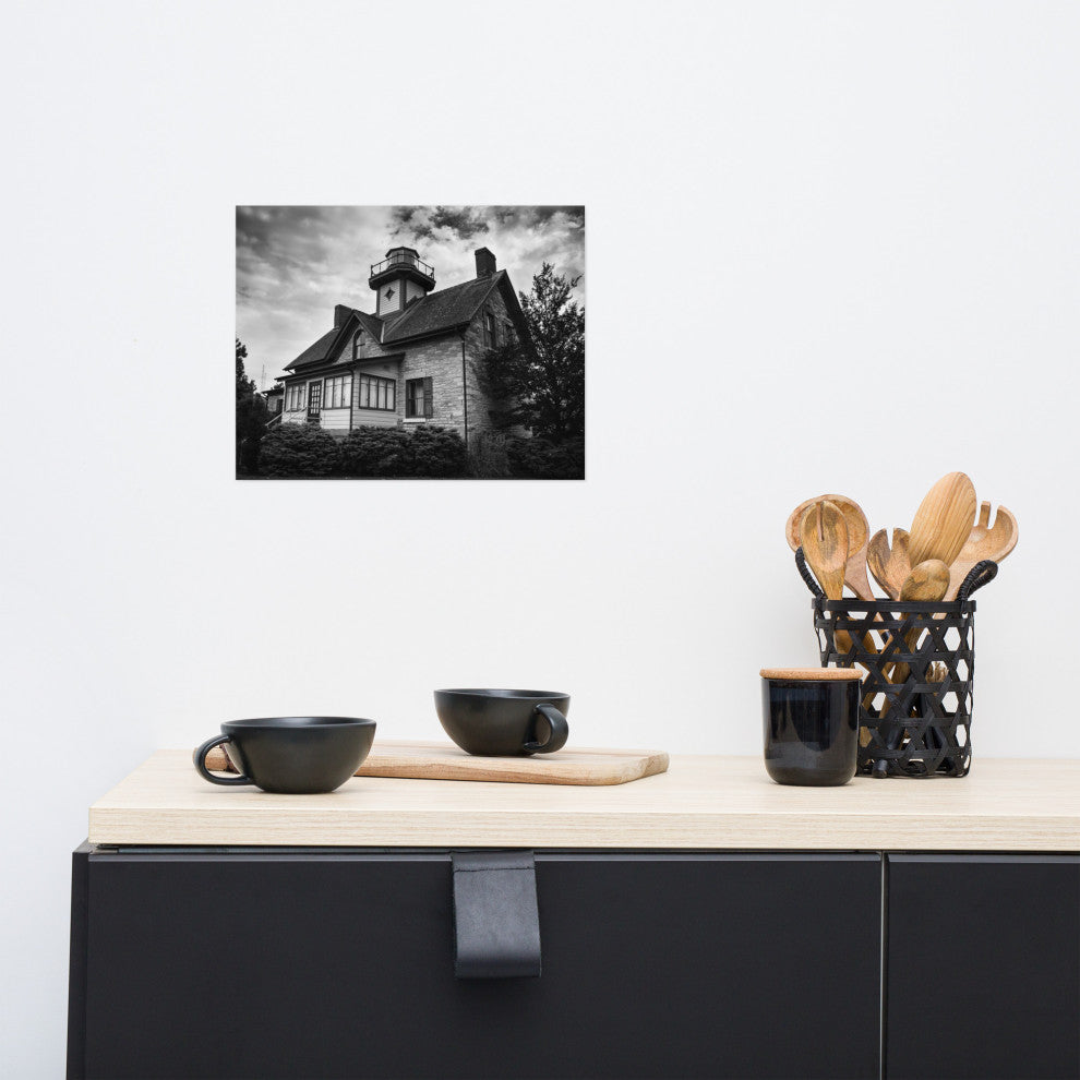 Cedar Point Lighthouse in Black and White Unframed Wall Art Prints, 11" X 14"