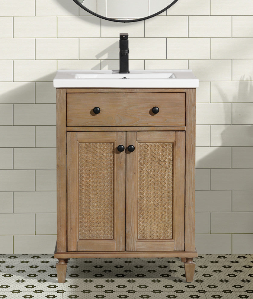 Annie Bathroom Vanity, Weathered Fir, 24", Single Sink, Freestanding