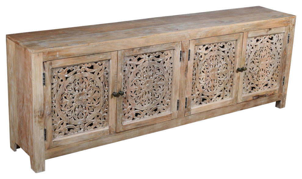 Carter Weatherly 4-Door Mango Solid Wood Media Cabinet, Natural