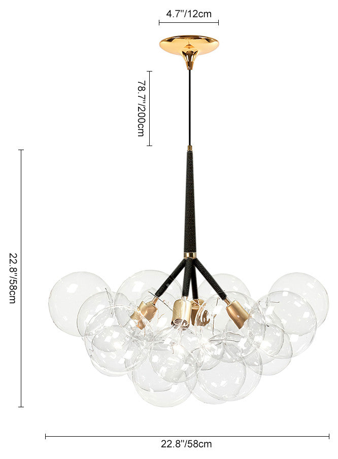 Contemporary Clear Glass Bubble Chandelier, Black, 4 Lights