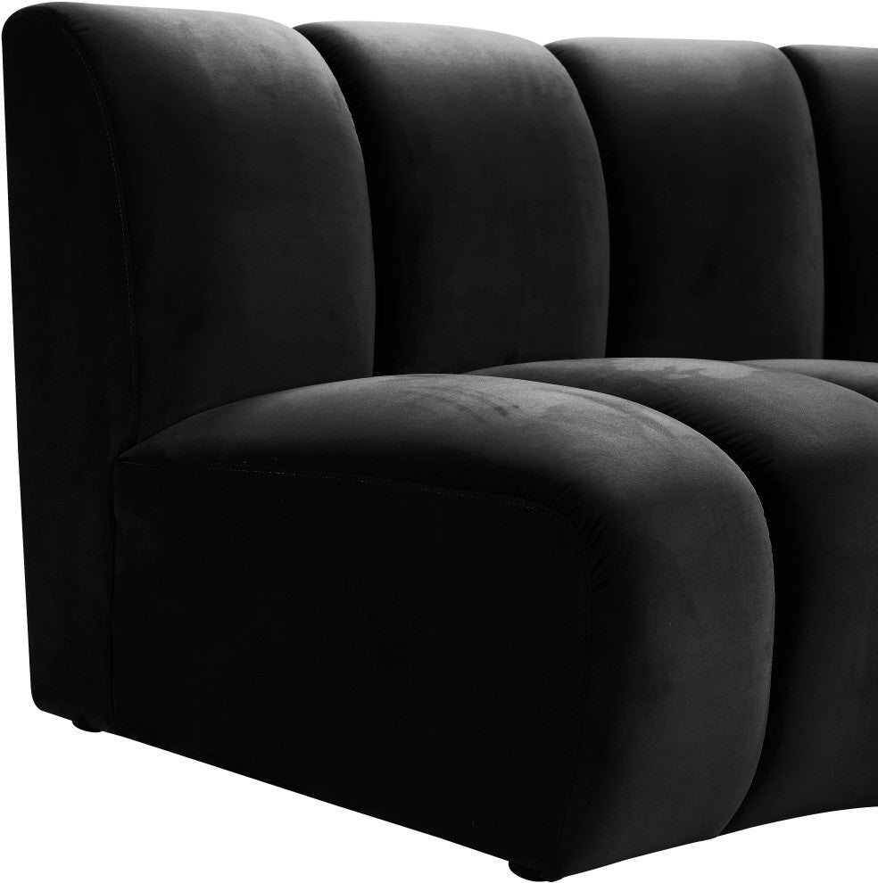 Infinity Channel Tufted Velvet Modular Chair, Black, 6 Piece