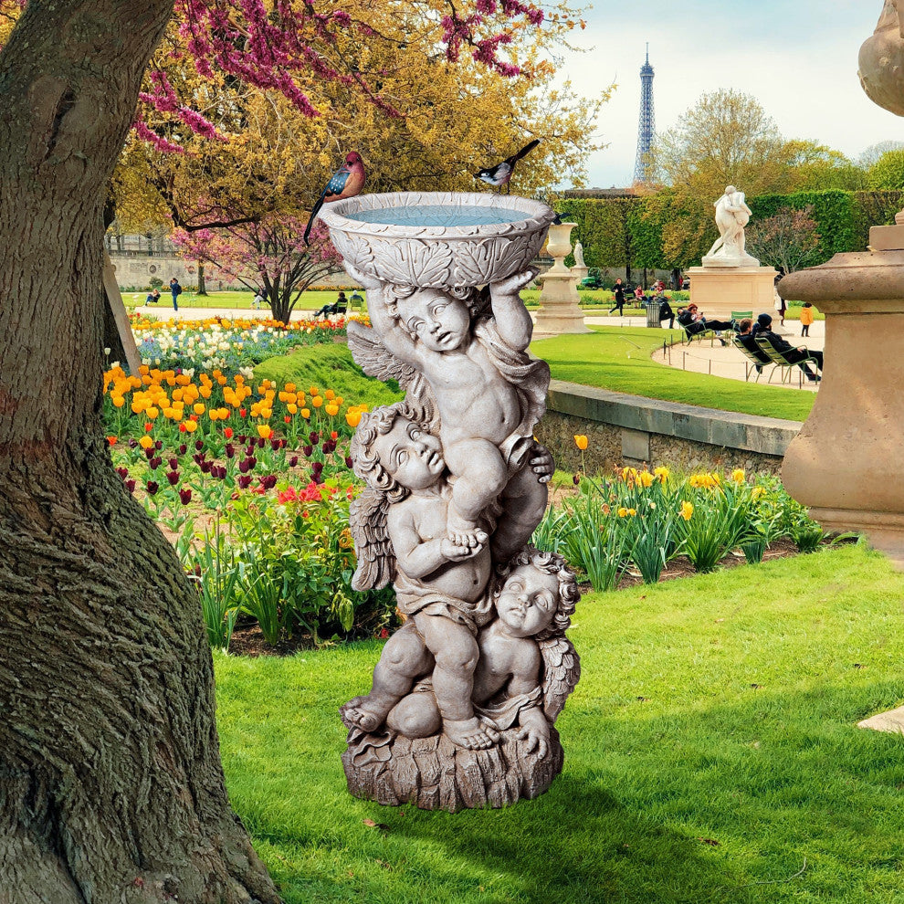 Three Cherubs With Urn Statue