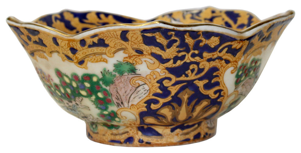 Chinese Oriental Porcelain People & Domino Puppy Bowl Container Hws785