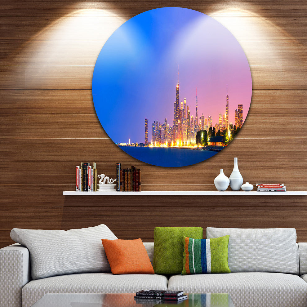 City Of Chicago Skyline, Cityscape Photo Disc Metal Wall Art, 36"