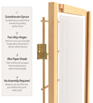 2' Tall Desktop Window Pane Shoji Screen, Natural, 4 Panels