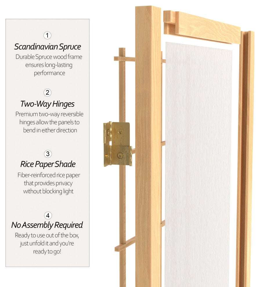 2' Tall Desktop Window Pane Shoji Screen, Natural, 4 Panels