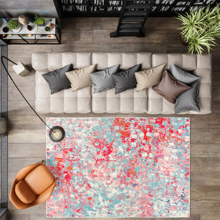 Contemporary POP Modern Abstract Area Rug, Blue/Red, 4 X 6