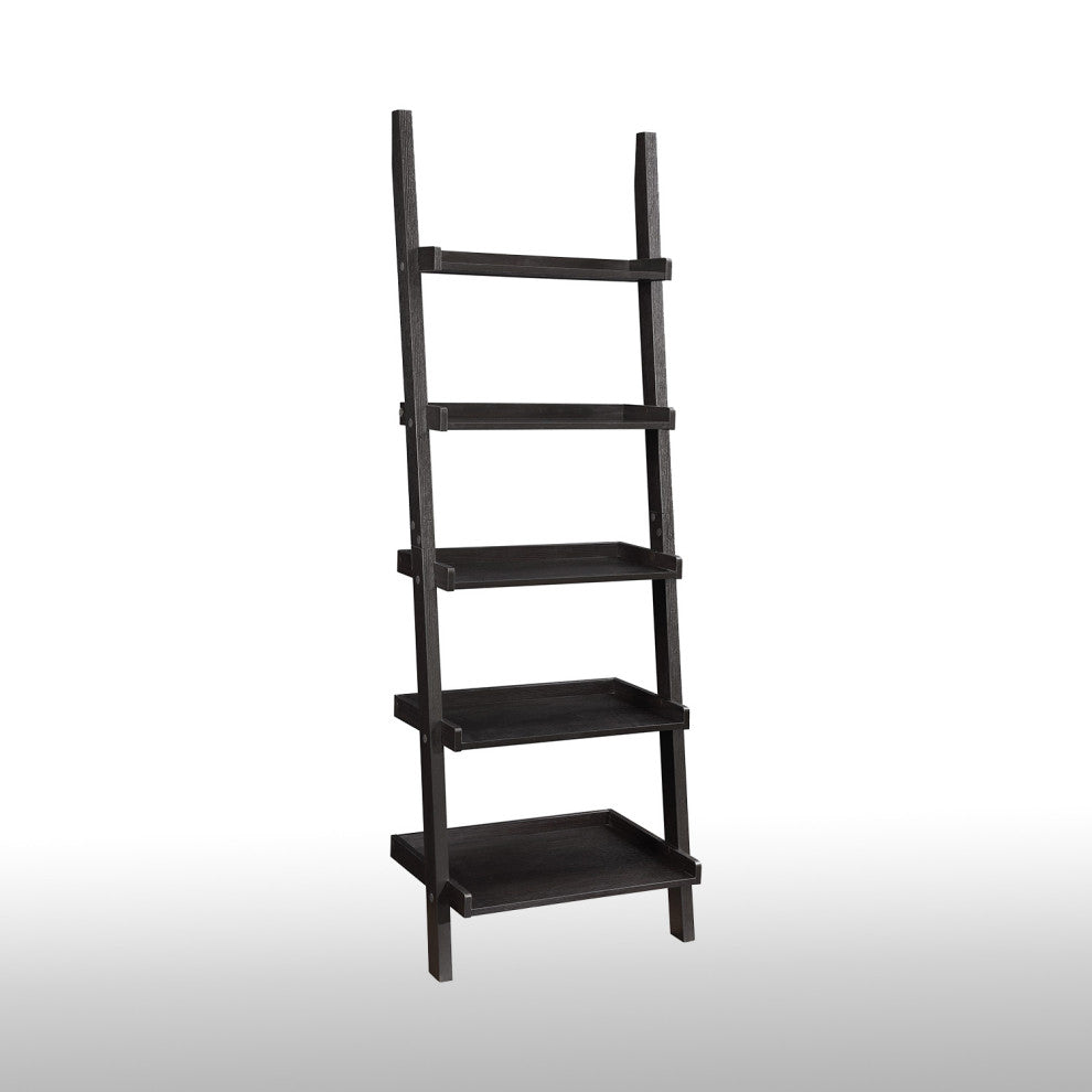 5-Shelf Wood Ladder Bookcase, Cappuccino