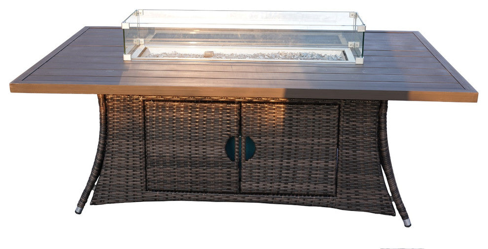 Brown Wicker Outdoor Patio Gas Fire Pit Table