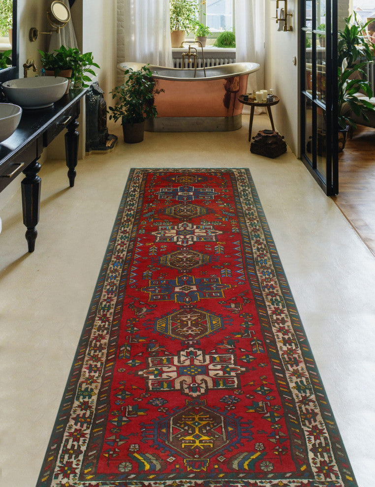 Fine Vintage Distressed Alford Red/Beige Runner, 3'5x13'2
