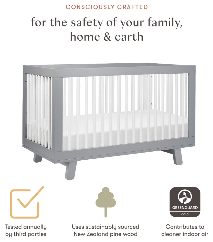 Hudson 3-in-1 Convertible Crib With Toddler Bed Conversion Kit, Grey White