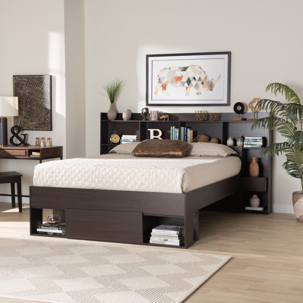 Diesel Modern Dark Brown Platform Storage Bed Queen