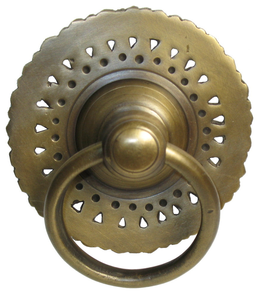 Ring Pull With Carved Sunburst Backplate