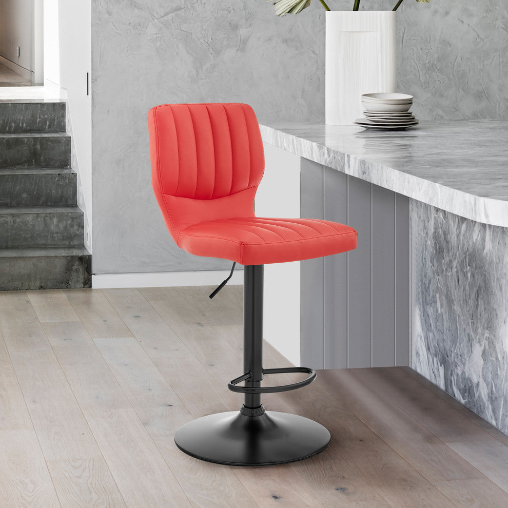 Bardot Adjustable Faux Leather Swivel Bar Stool, Red