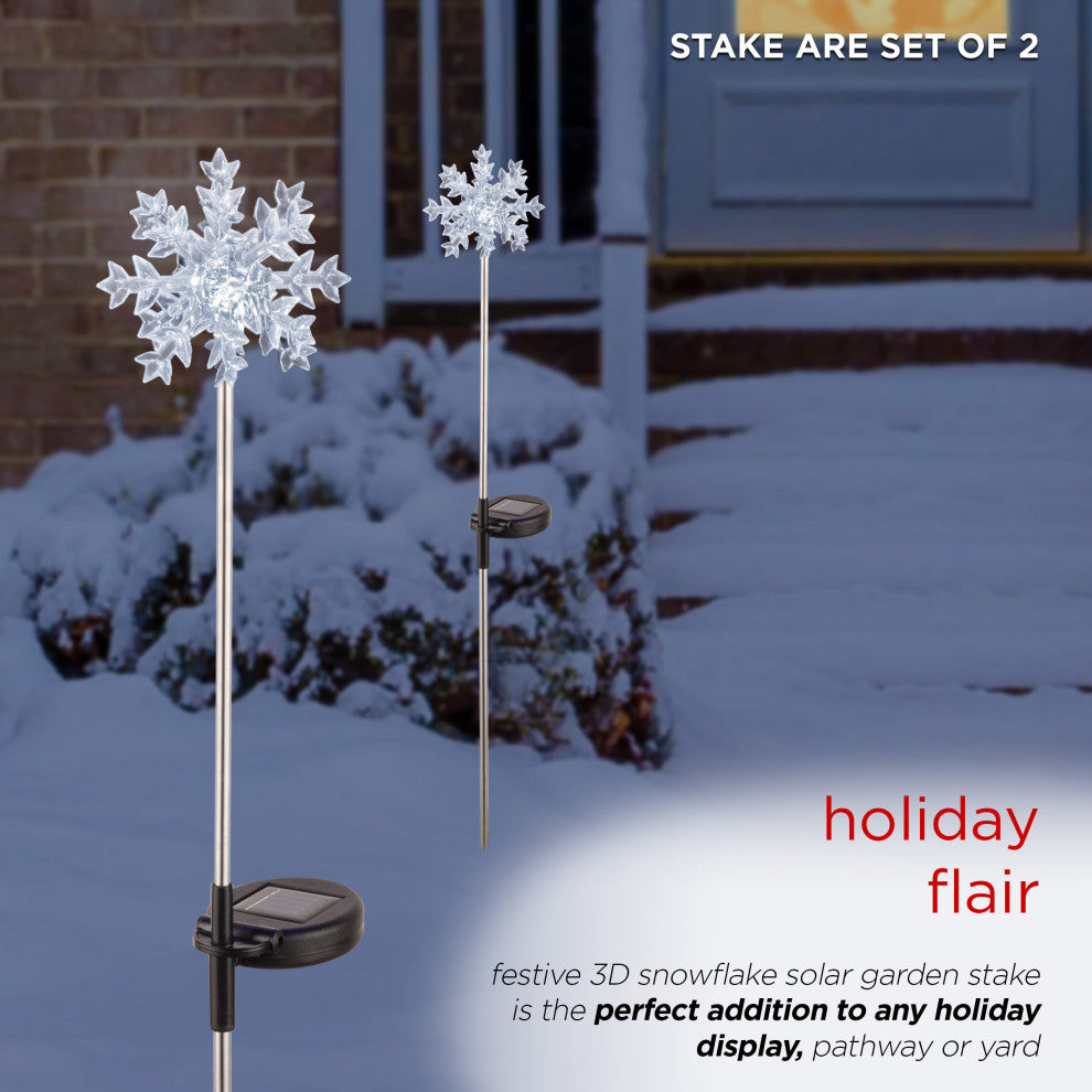 33"H Outdoor Solar 3D Snowflake Garden Lawn Stakes with LED Lights (Set of 2)