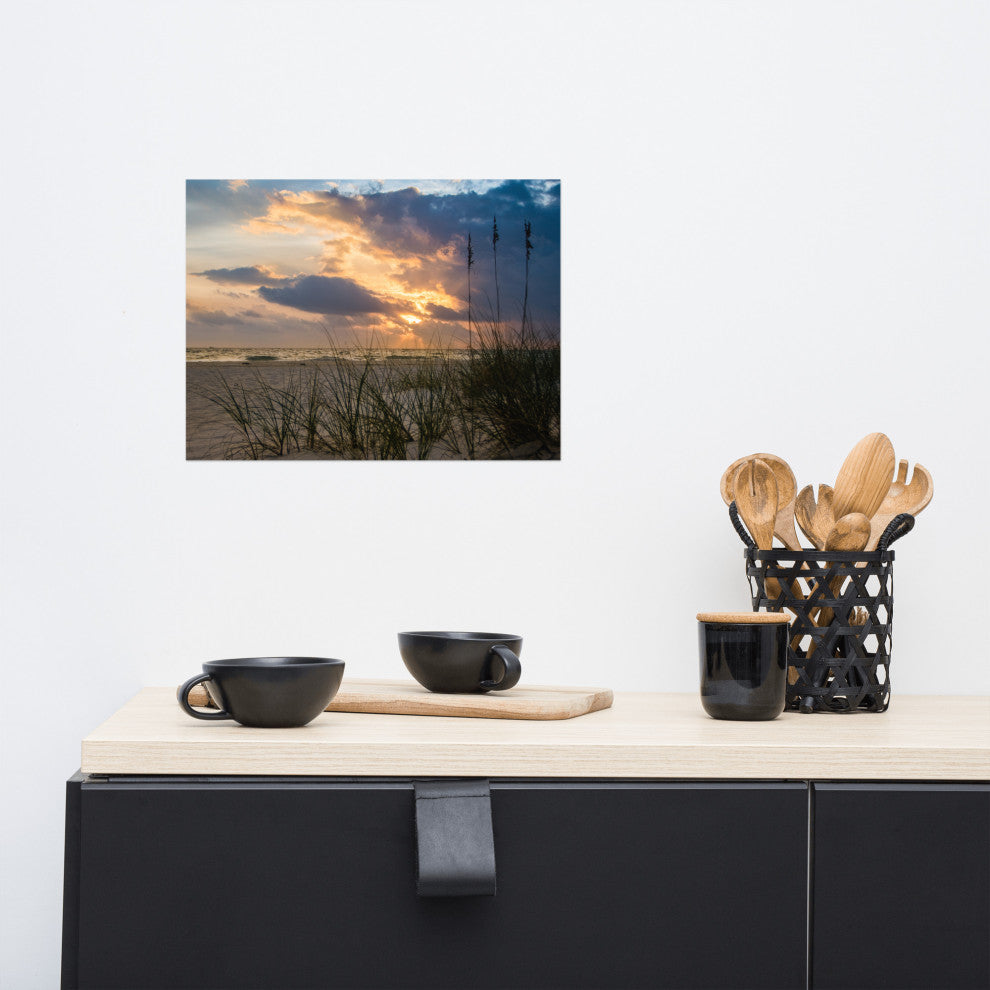 Coastal Style Wall Decor: Anna Maria Island Cloudy Beach Sunset 2 Print, 12" X 16"
