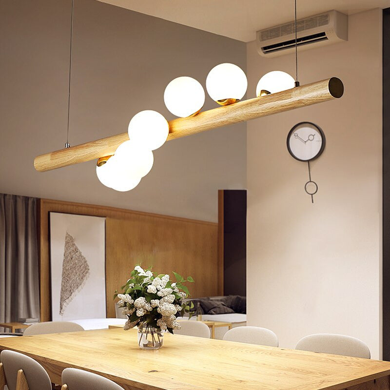 Acquanegra sul Chiese | Nordic Wood color Glass ball LED Chandelier , Wood