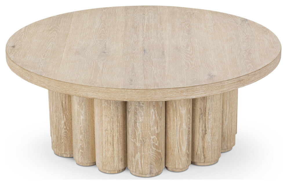 Tiber Round Wood Coffee Table by Kosas House, Whitewash