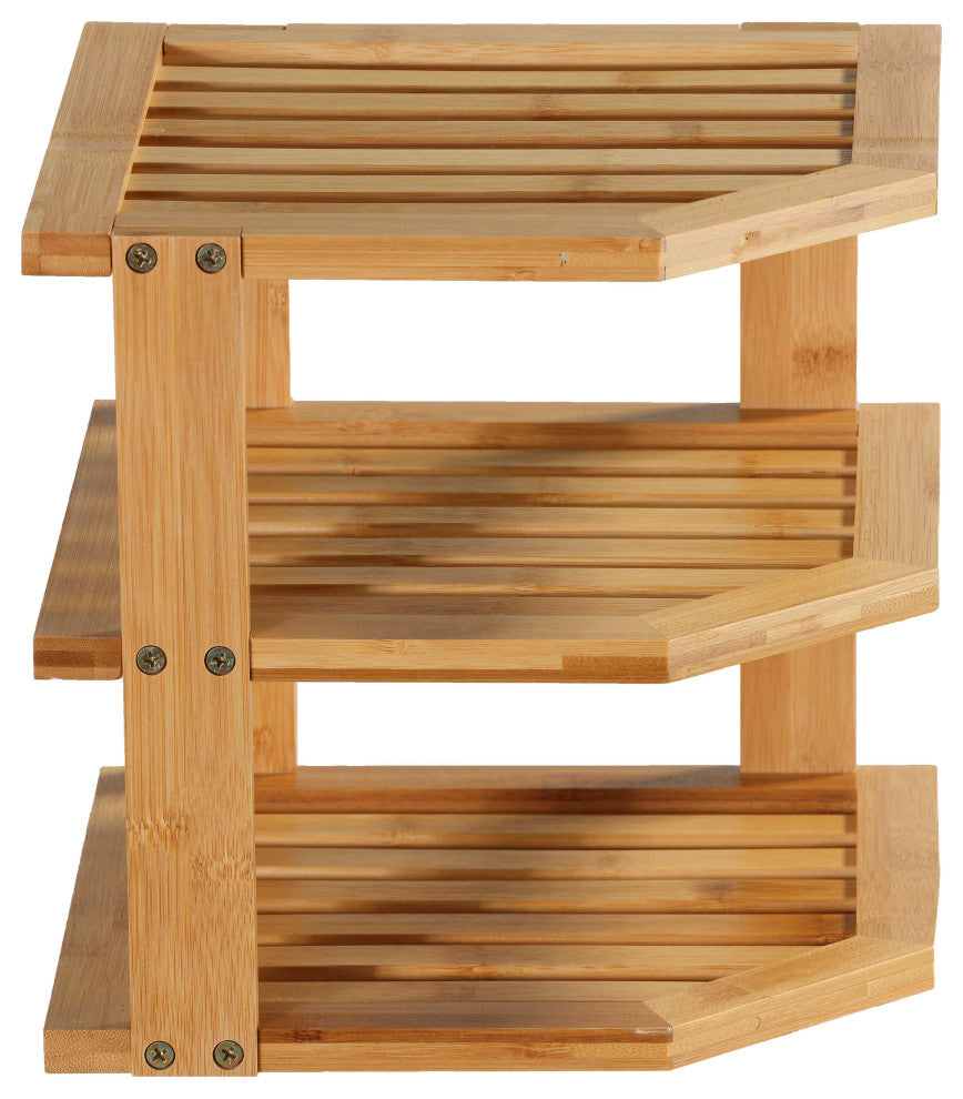 Cortesi Home Sumo Natural Bamboo 3 Tier Countertop Corner Shelf, 10"x10"