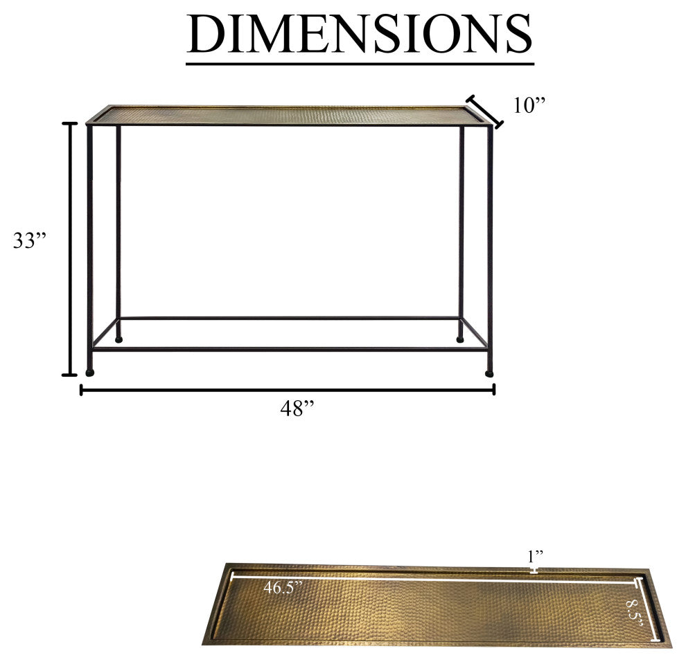 48" Console Sofa Table Bronze Tray Top Industrial Iron Frame Black Brown