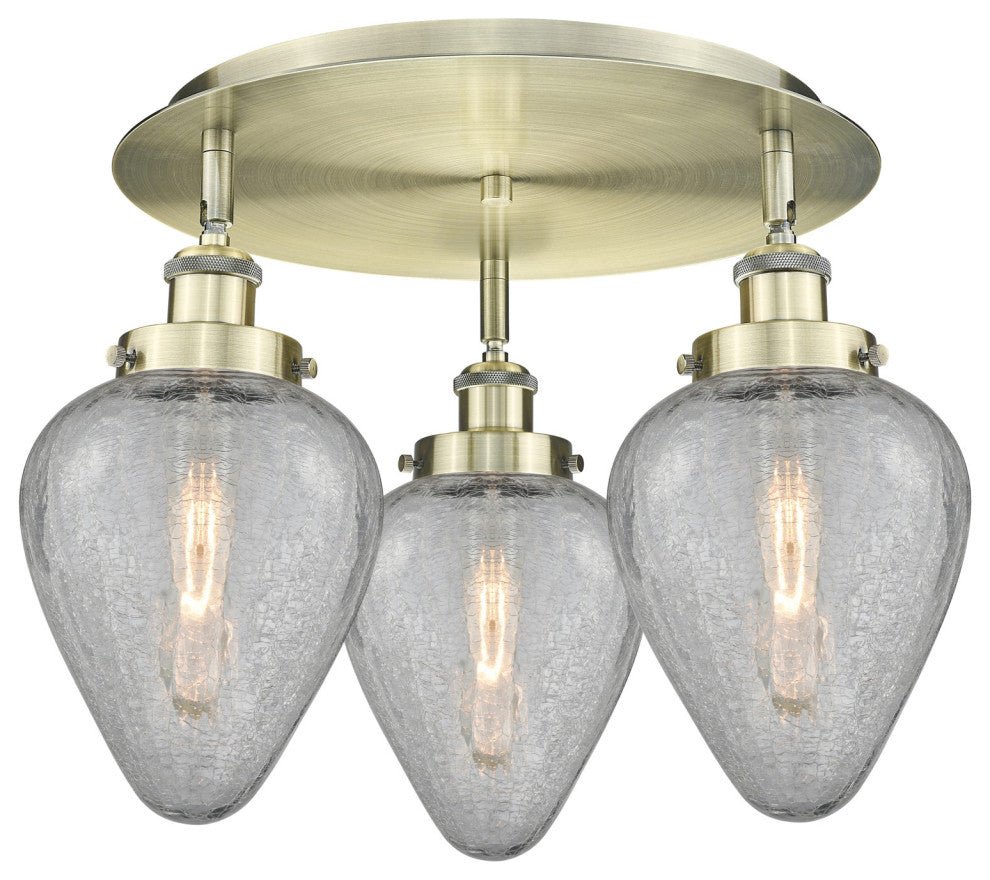 Innovations Lighting 916-3C-10-18 Geneseo Flush Geneseo 3 Light - Antique Brass