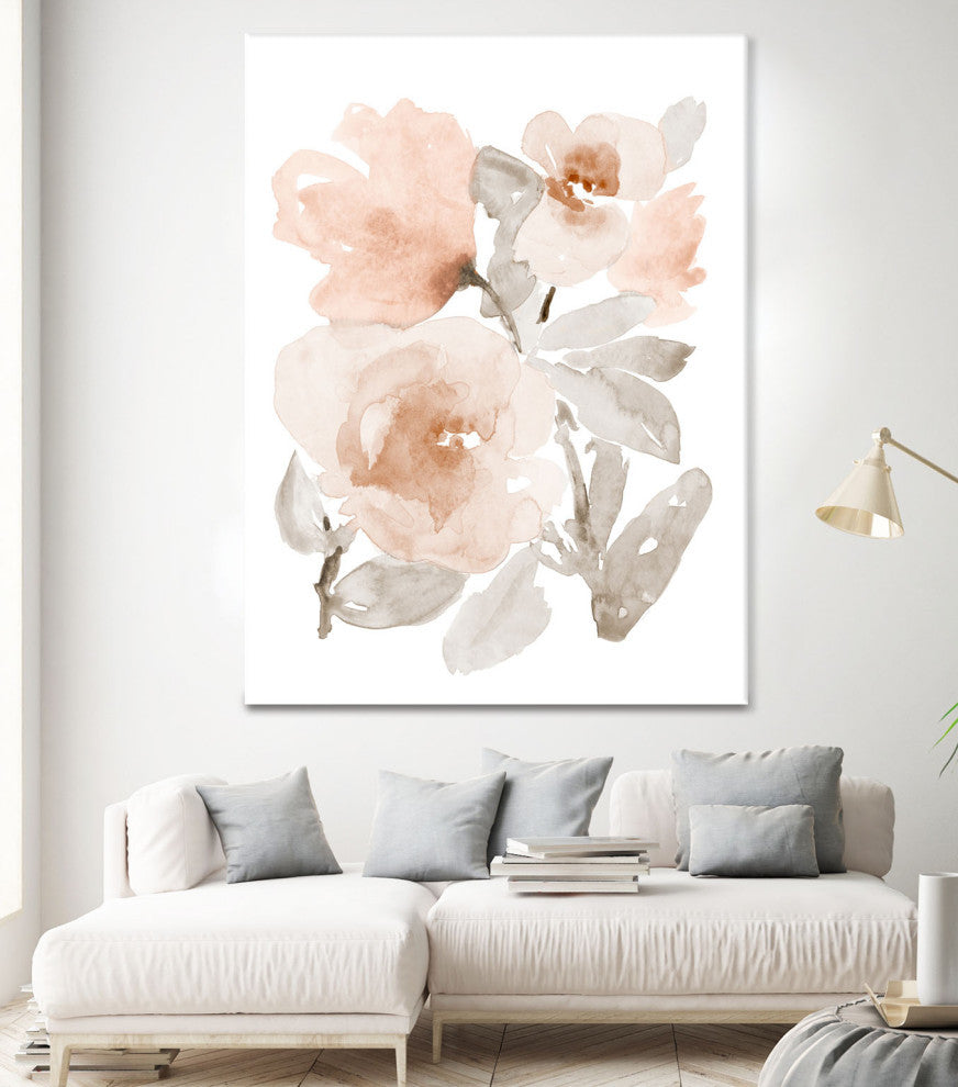 Peach Tranquil Florals I - 72 x 54 by Lanie Loreth