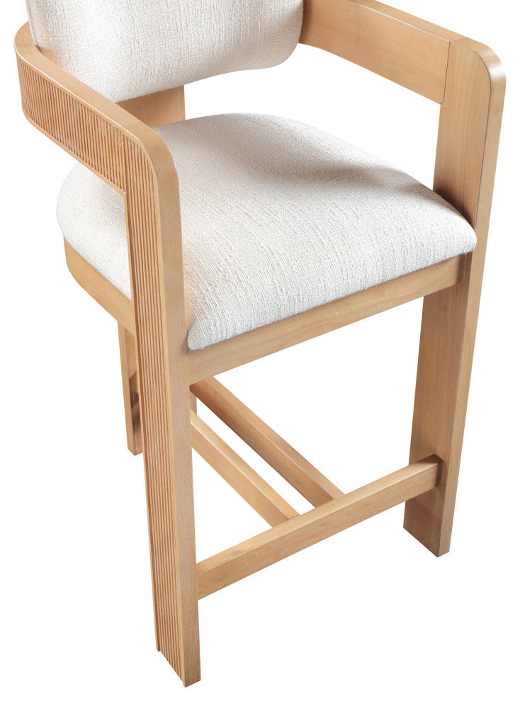 Sacha Upholstered Bar and Counter Stool, Cream, Linen Textured Fabric, Natural