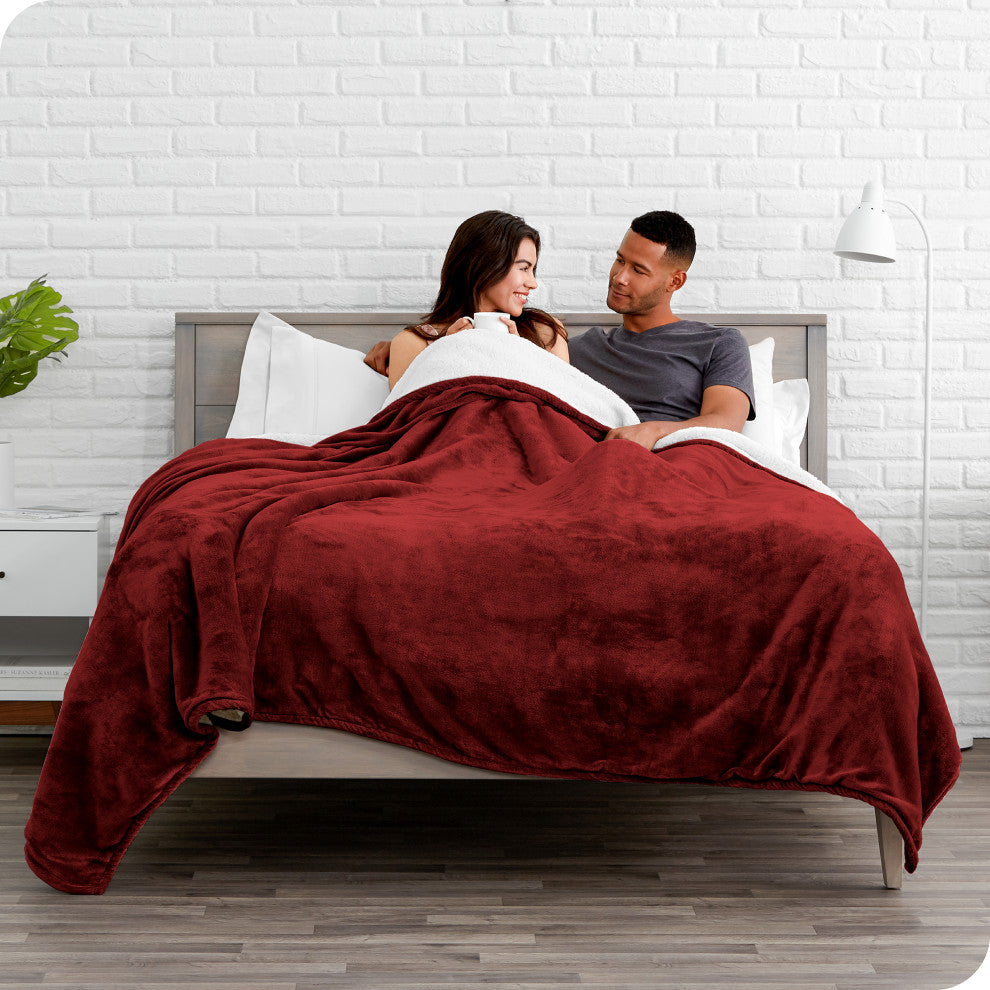 Fleece Sherpa Blanket, Red, King