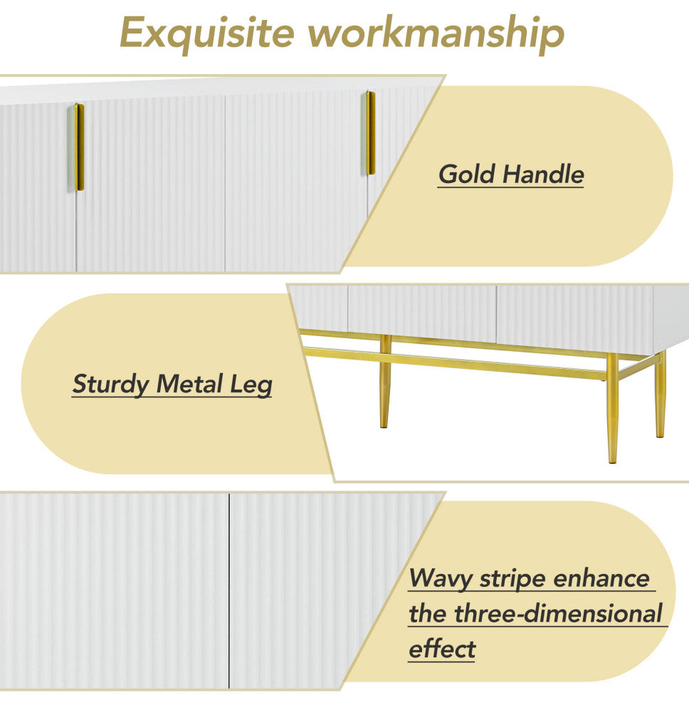 TATEUS 60" Modern Elegant 4-door Sideboard,Gold Metal Handle Storage Cabinet, White