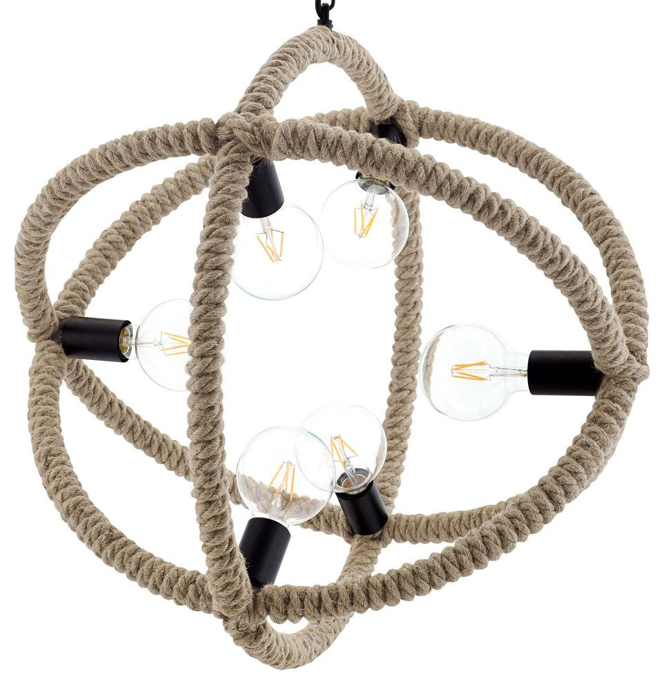 Country Farm Chandelier Pendant Ceiling Light, Metal Rope, Beige