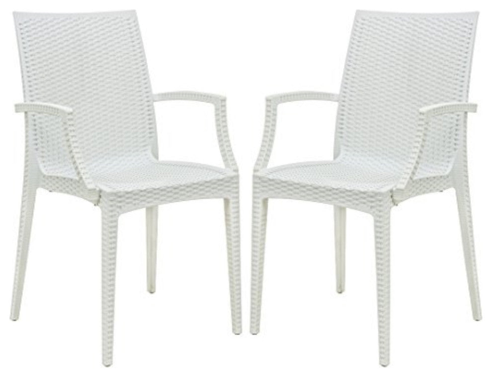 LeisureMod Weave Mace Indoor/Outdoor Chair With Arms, Set of 2