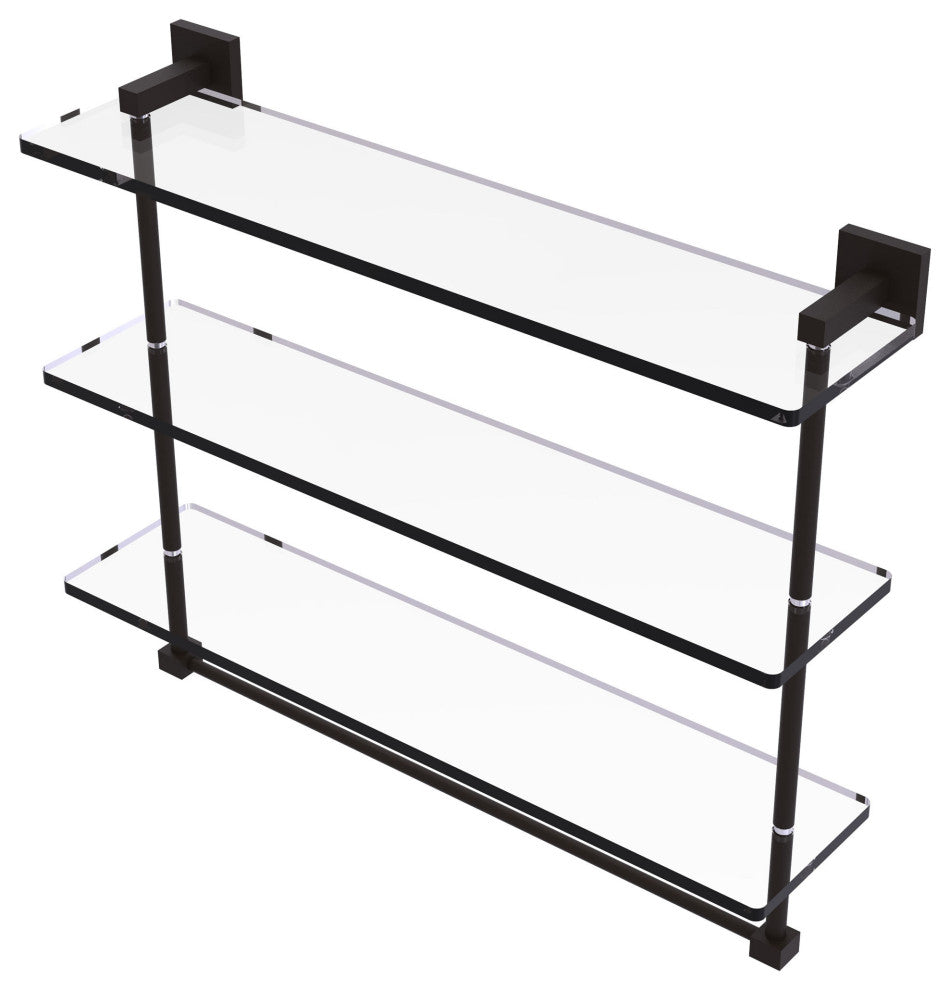 Montero 22" Triple Tiered Glass Shelf with towel bar, Oil Rubbed Bronze