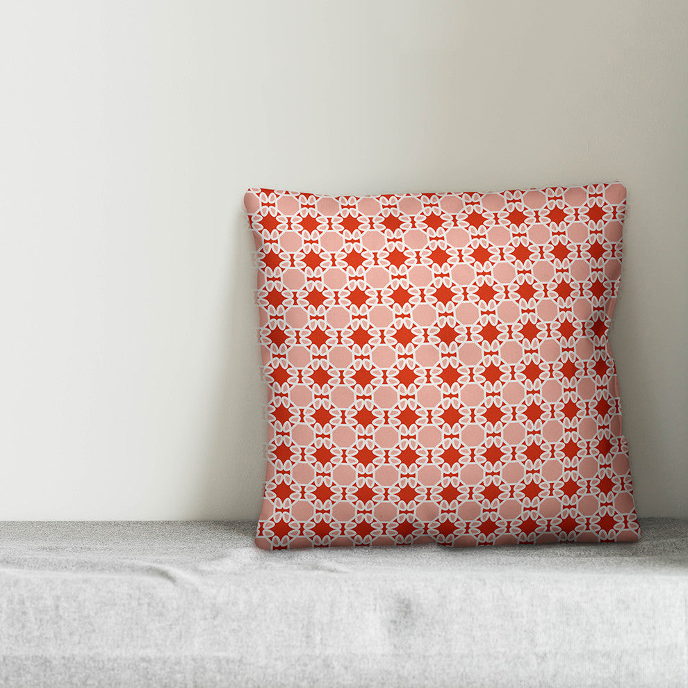 Folk Lattice Pattern, Red Throw Pillow Cover, 18"x18"