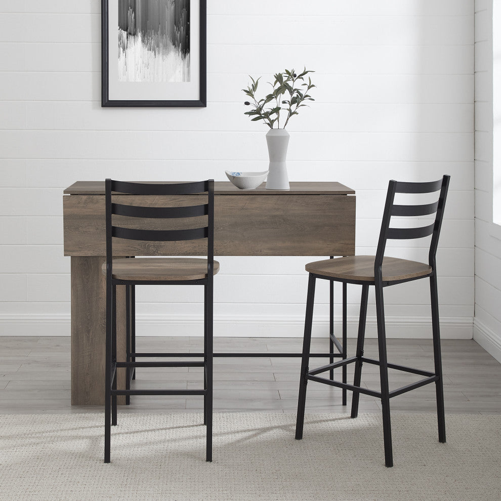3 Piece Drop Leaf Counter Table Set, Gray Wash