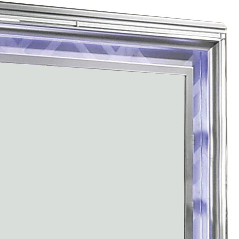 Benzara BM252504 Wall Mirror With LED light and Wooden Frame, Silver