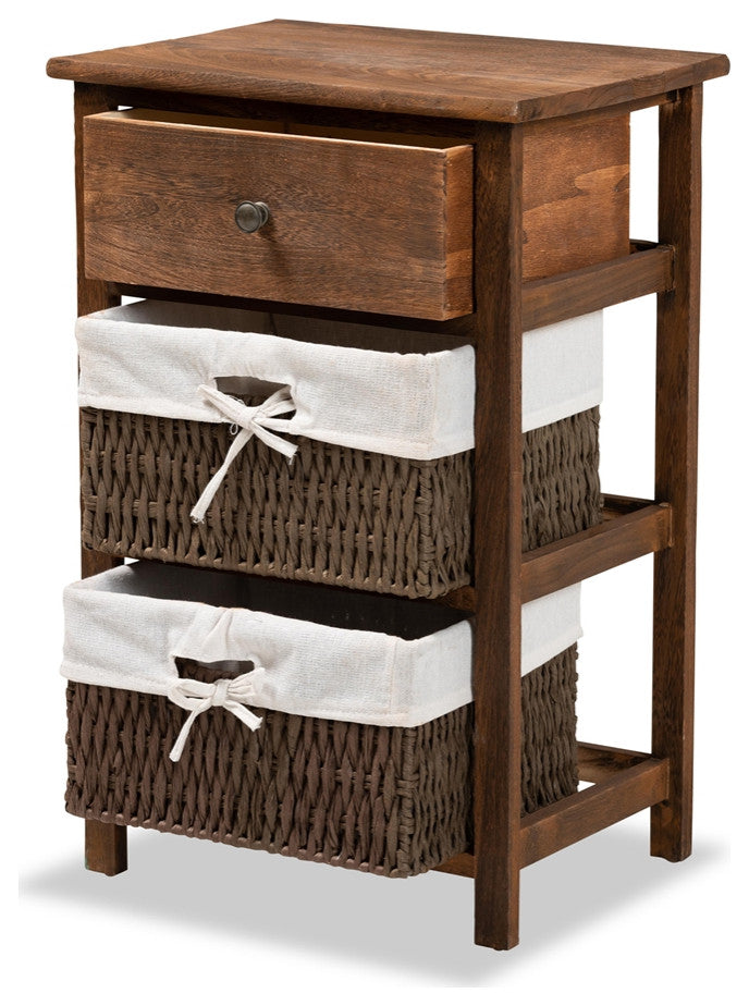 Mid-Century Modern Transitional Walnut Brown Finished Wood 1-Drawer Nightstand