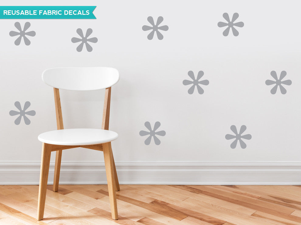 Flower Fabric Wall Decals, Set of 9 Flowers, Grey