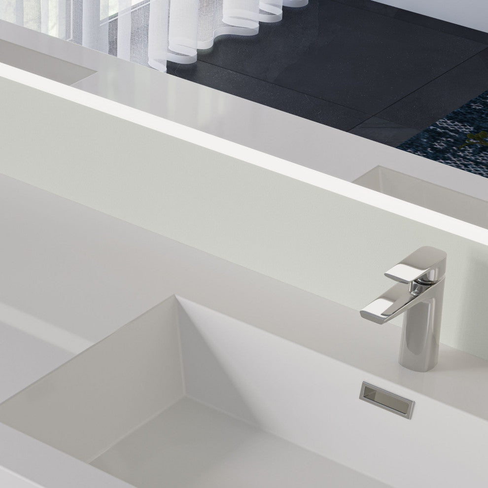 Beacon Bath Vanity, High Gloss White, 84", Double Sink, Wall Mount