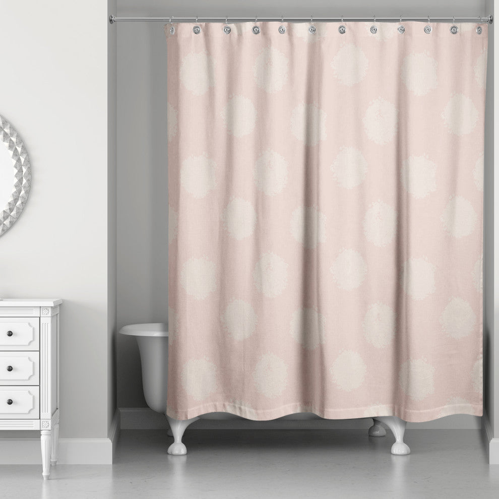 Cream Polka Dots on Pink 71x74 Shower Curtain