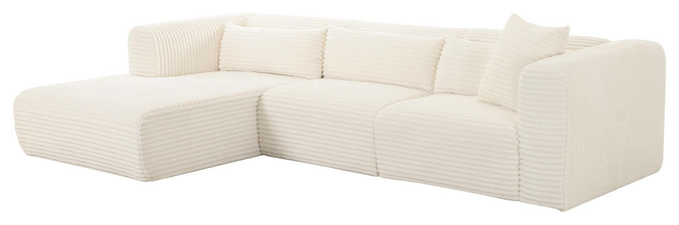 Tarra Fluffy Oversized Corduroy Modular Sectional, Cream, Laf