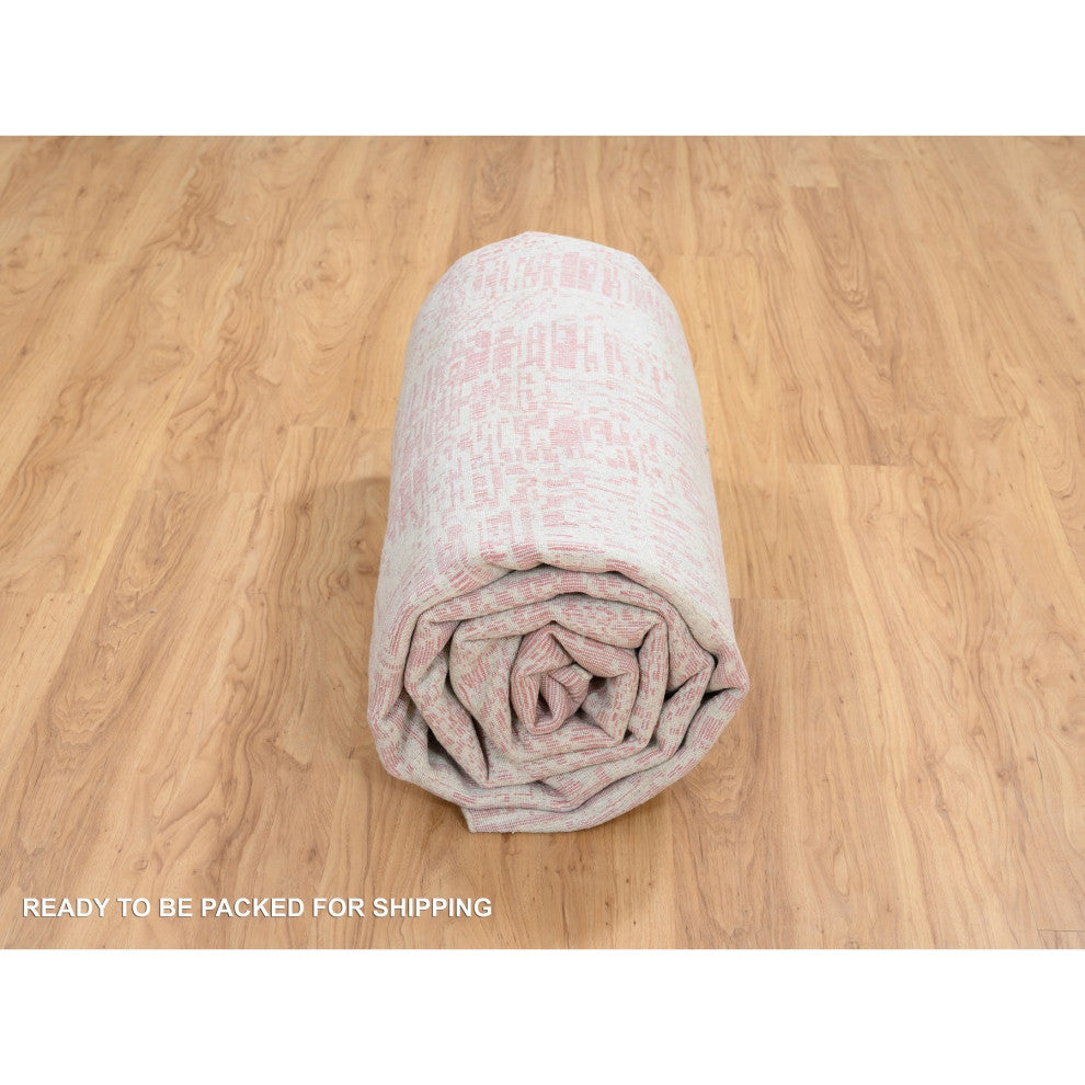 Rose Pink Jacquard Hand Loomed All Over Design Wool and Silk Rug, 9'0"x11'10"