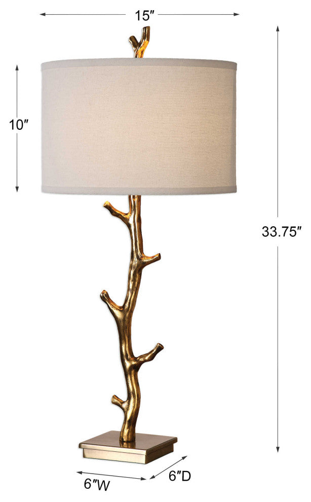 Gold Tree Branch Table Lamp, Twig Organic Shape Column